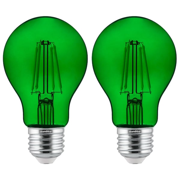 Sunlite LED Filament A19 Standard 4.5 60W Equivalent Colored Transparent Dimmable Light Bulb, Green, 2PK 81083-SU - main